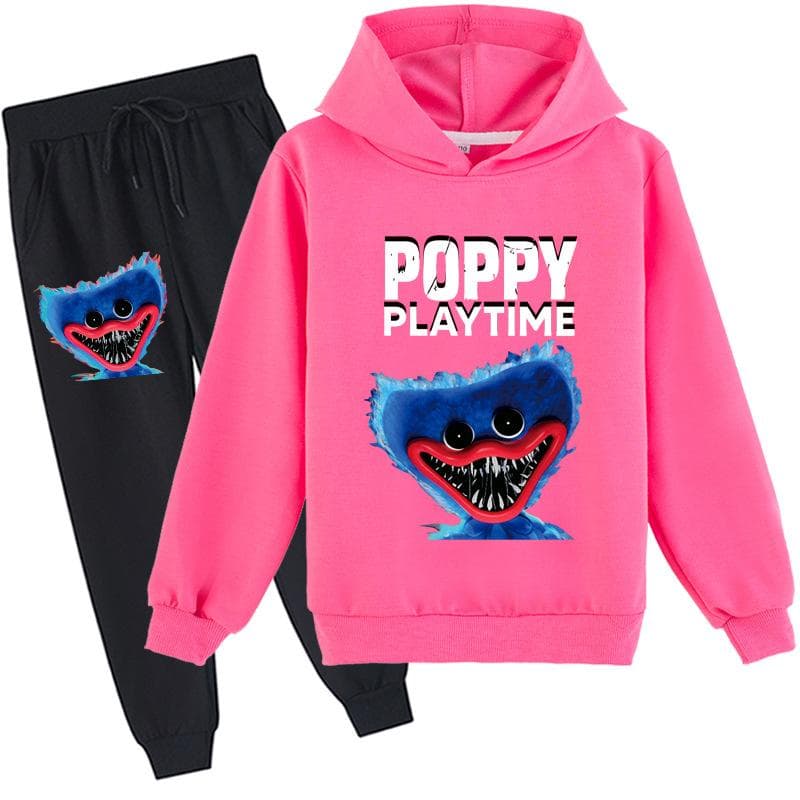 Kids 3D hoodie set Huggy Wuggy pullover tracksuit Poppy Playtime Children Sweater+ Pants 170cm persian rose