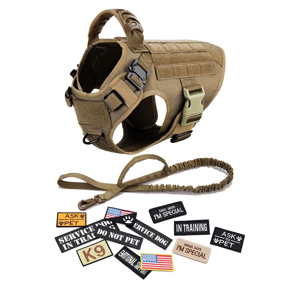 Military Large Dog Harness Collar Leash Bags Patches Set Pet Malinois Training Vests Tactical Dogs Harnesses Accessories M