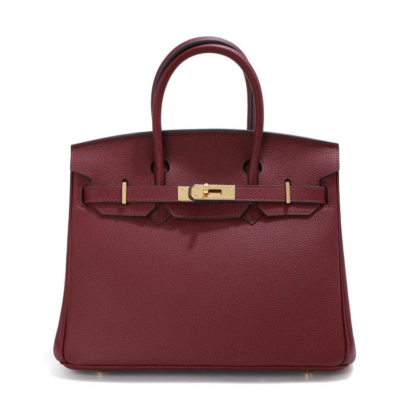Head Layer Cowhide Platinum Bag Genuine Leather Women's Bag Large Capacity Handbag Women's High-end Sense Commuting Shoulder Cross Shoulder Bag 25CM wine red