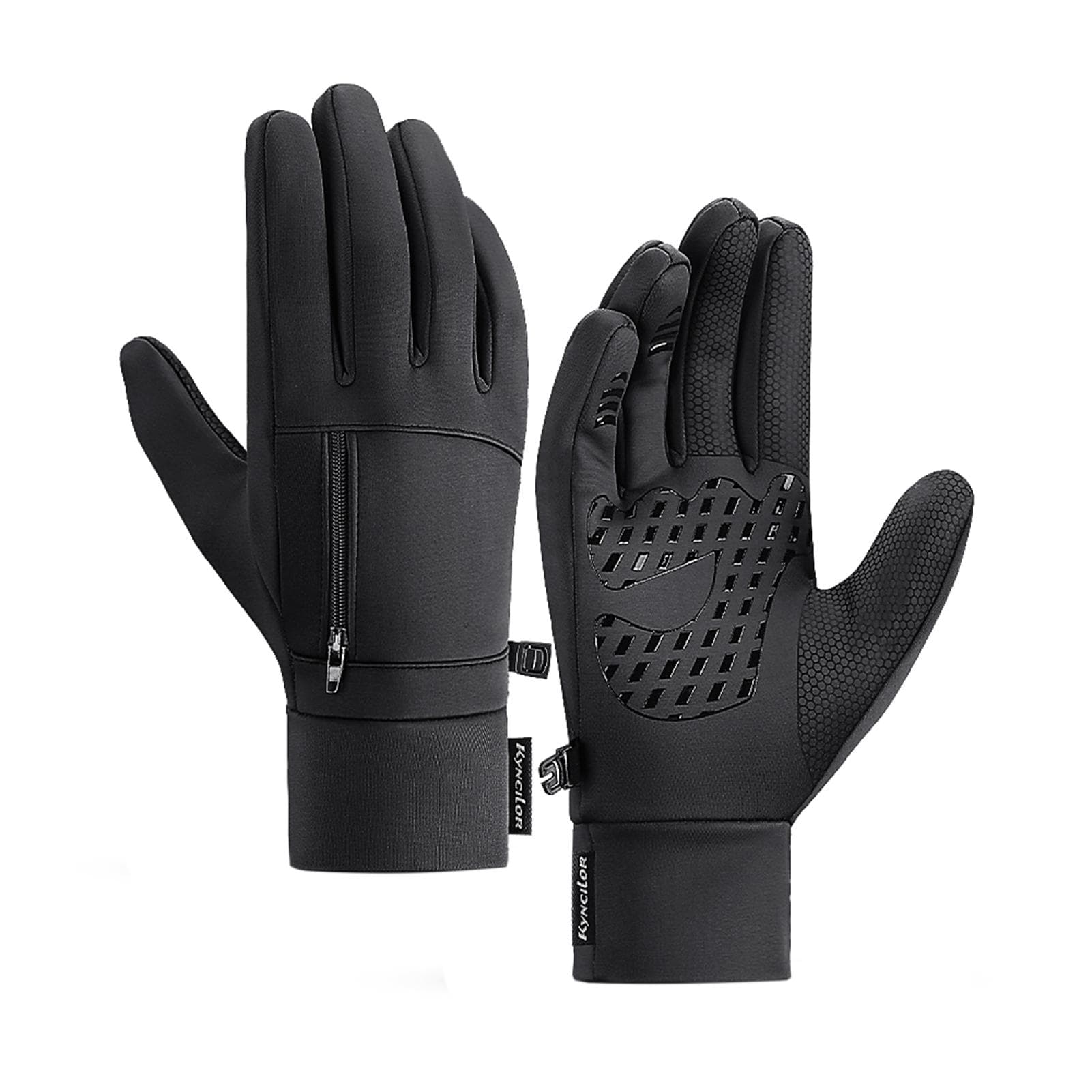 Men Winter Waterproof Gloves Touchscreen Pocket Anti-Slip Fleece Thermal Sport Gloves Medium black