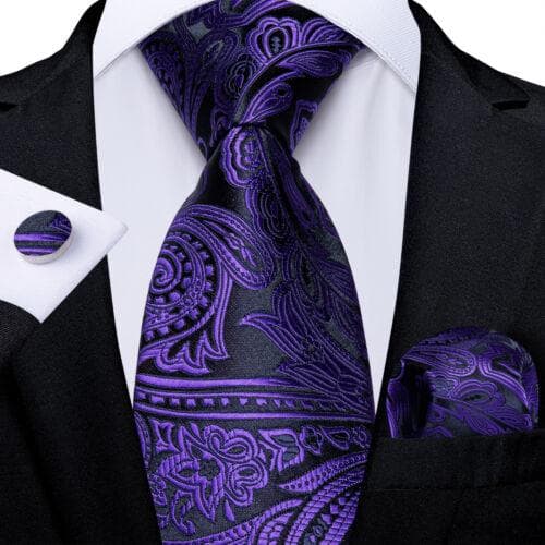 DiBanGu Mens Silk Necktie Set Striped Paisley Solid Tie Pocket Square Cufflinks N-7463