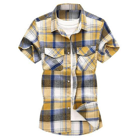 2023 Men's Plaid Casual Short Sleeve Shirt with Double Pockets - Summer Fashion, Large Size 6XL