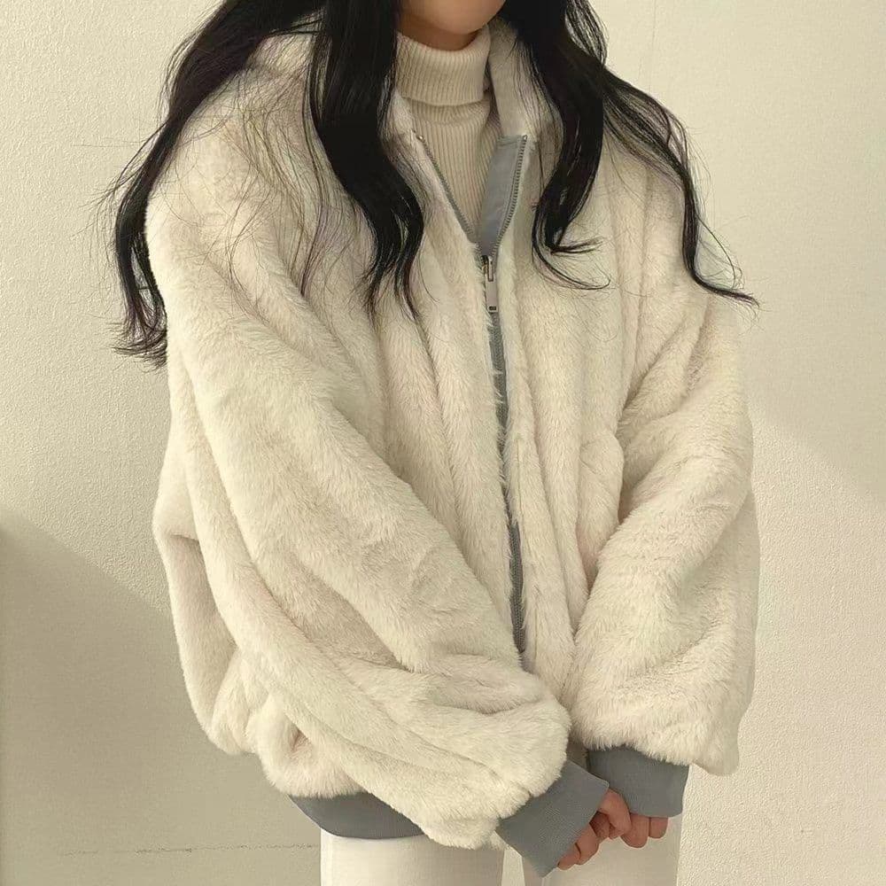Winter Two Sided Plush Cotton Jacket for Women Loose Hooded with Thick Plush Coat for Women 2XL