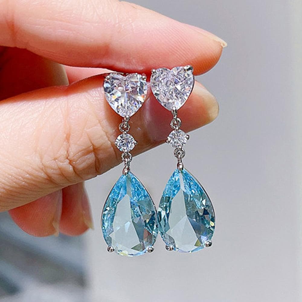 POMOiii Aesthetic Green/Blue Cubic Zirconia Dangle Earrings For Women Silver Color/Gold Color Wedding Trend Eternity Love Jewelry blue