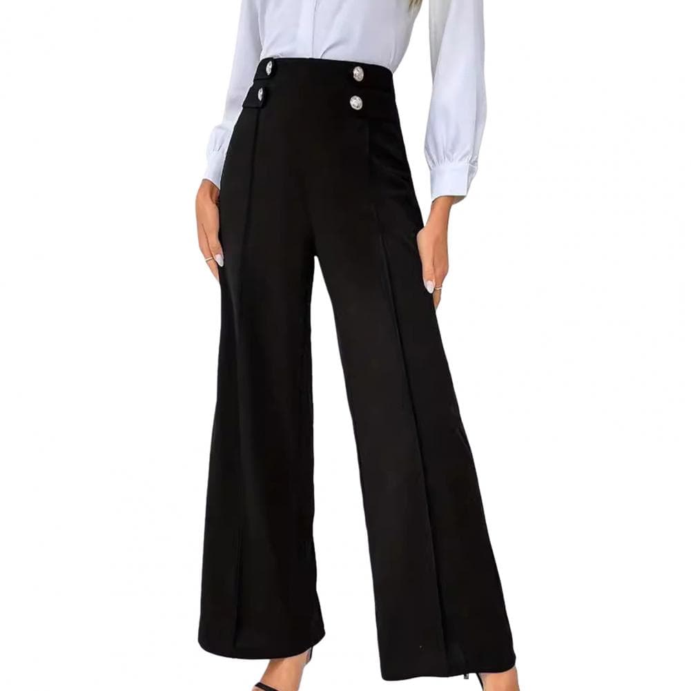Spring Autumn Trousers Stylish High Waisted Wide Leg Pants for Women for Work Wear Spring Autumn Featuring Button Detail Elegant XL black