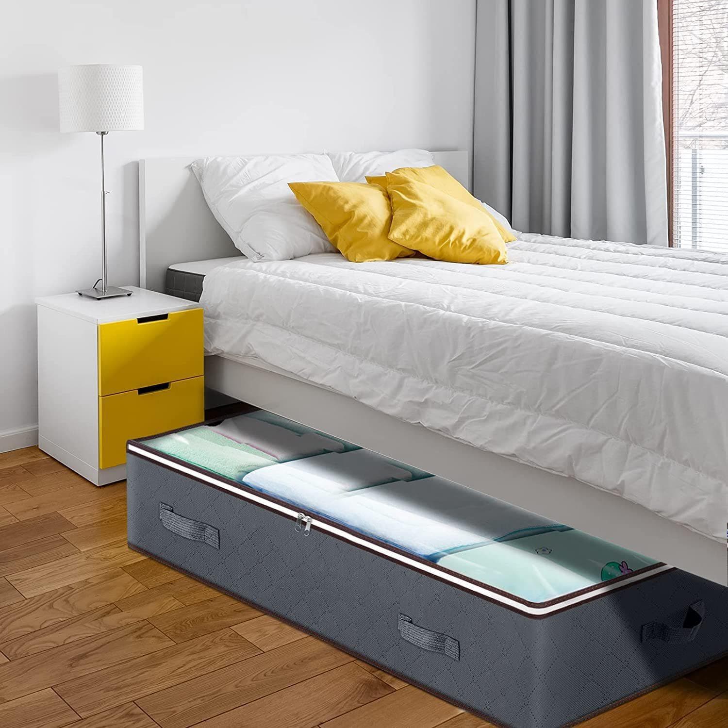 1pc Large Foldable Storage Bag With Handles, Visible Window Under Bed Reusable Box 60*45*15cm grey