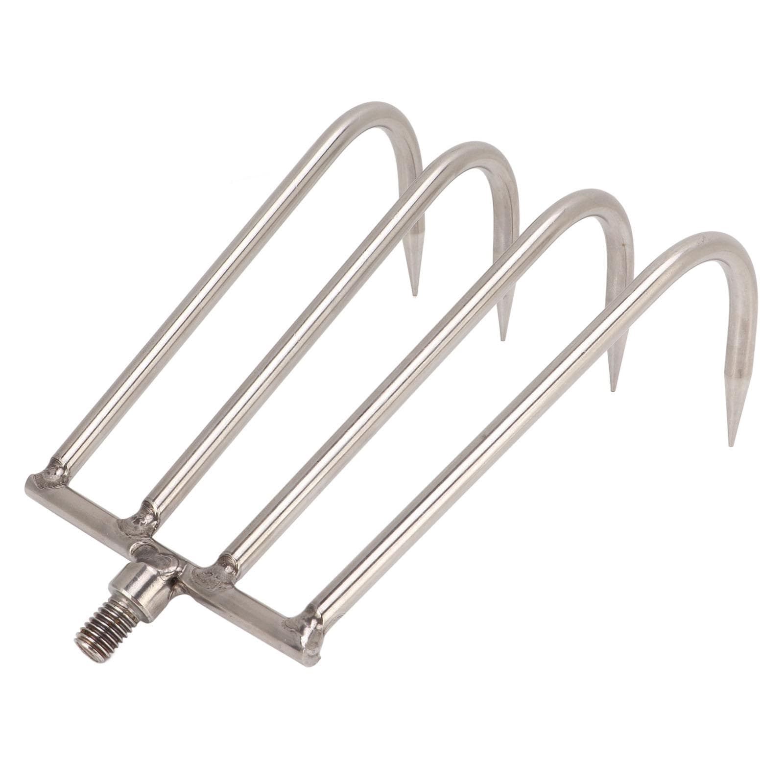 Stainless Steel 4 Teeth Hand Rake Portable Aquatic Weed Rake with 8mm Threaded Interface for
