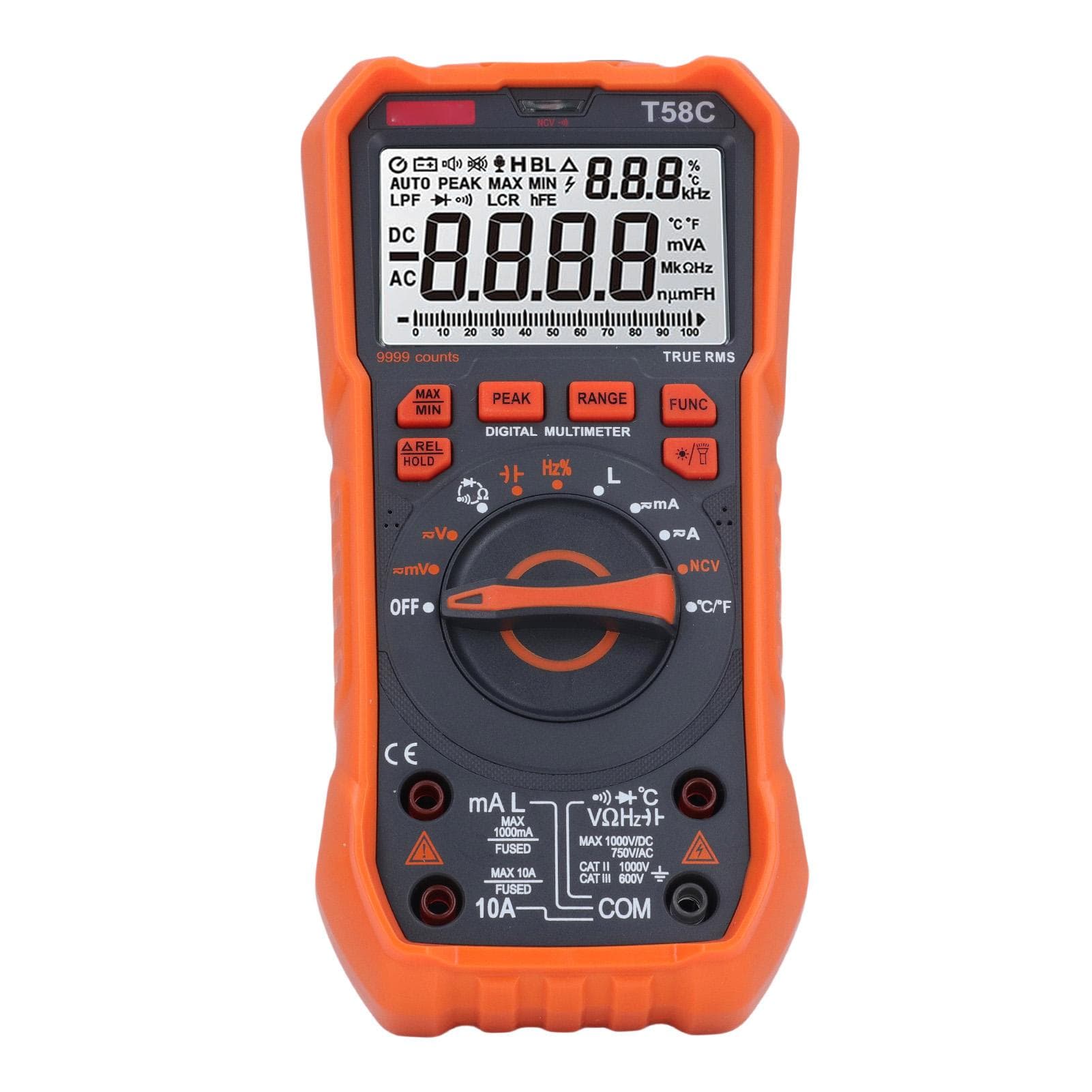 Digital Multimeter TRMS 9999 Counts Backlight Display LED Indicator Voltage Current Frequency