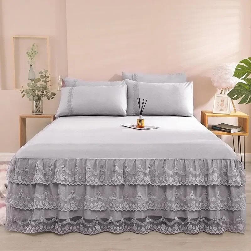 Double Lace Bed Skirt Colcha De Cama Queen Plant Printed Bed Cover Single/Queen/King Size Bed Sheet Skirt(Pillowcase Need Order) 1pc 150cmx200cm