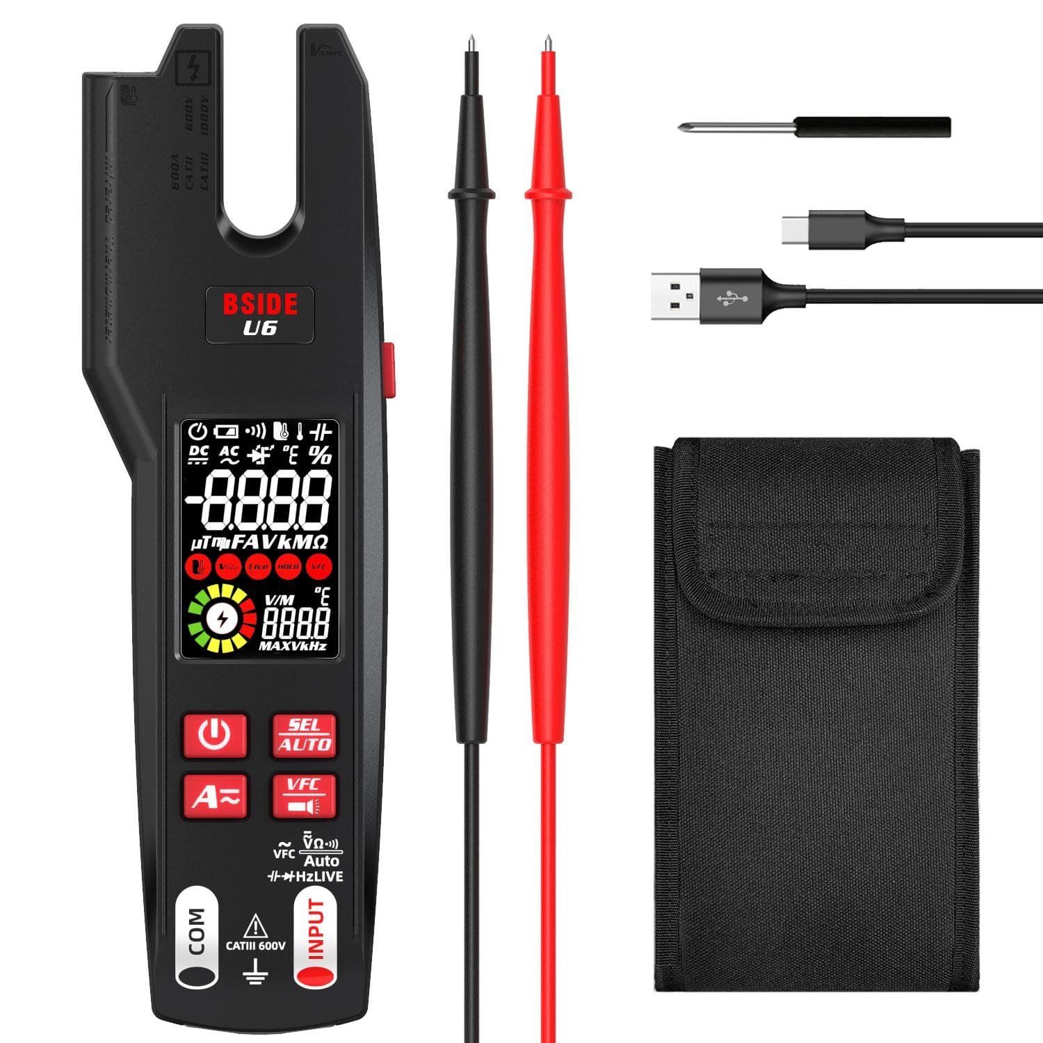 BSIDE U6 9999 Counts Digital Clamp Meter Multimeter Clamp Multimeter Voltmeter Ammeter AC DC black