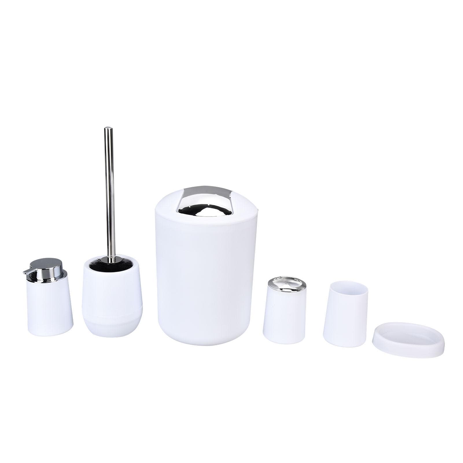 6Pcs/Set Bathroom Accessories Set Electroplating Toothbrush Holder Trash Can Kit for HomeWhite white
