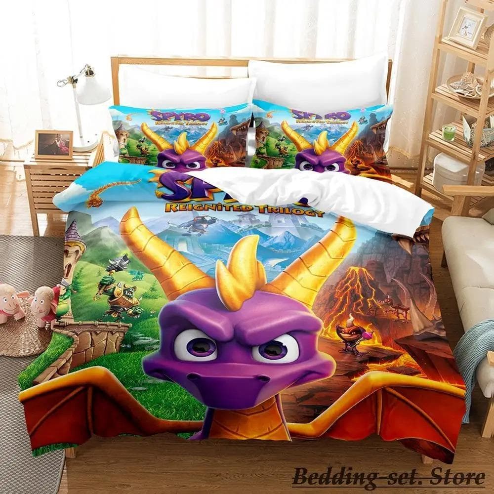 Spyro reignited trilogy Bedding Set Single Twin Full Queen King Size Bed Set Adult Kid Bedroom Duvetcover Sets Anime Gme EU SuperKing 260x220