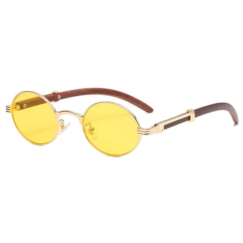 Vintage Small Oval Sunglasses Men Wood Leg Sun Glasses Fashion Round UV400 Goggles Eyewear Shades As Picture