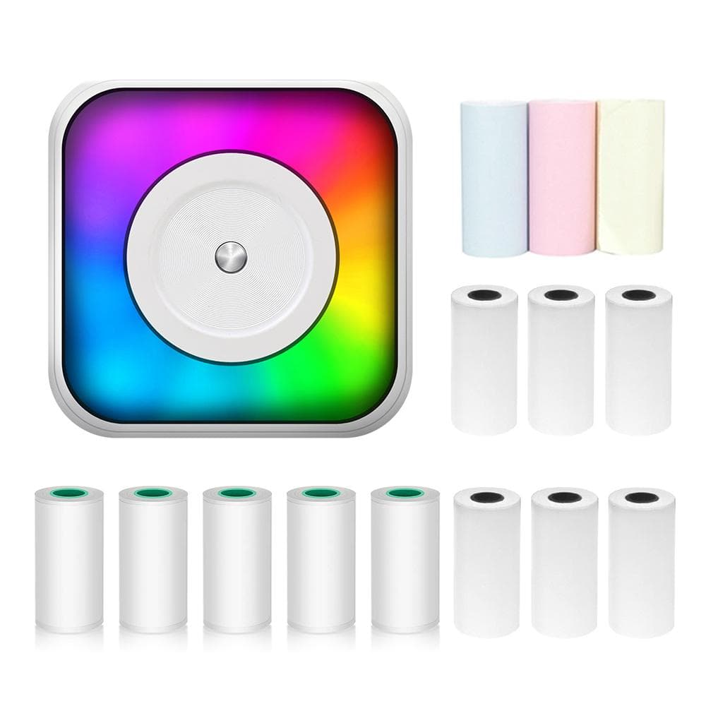 Mini Thermal Printer Multifunction Portable Sticker Maker with RGB Light Instant Photo Inkless