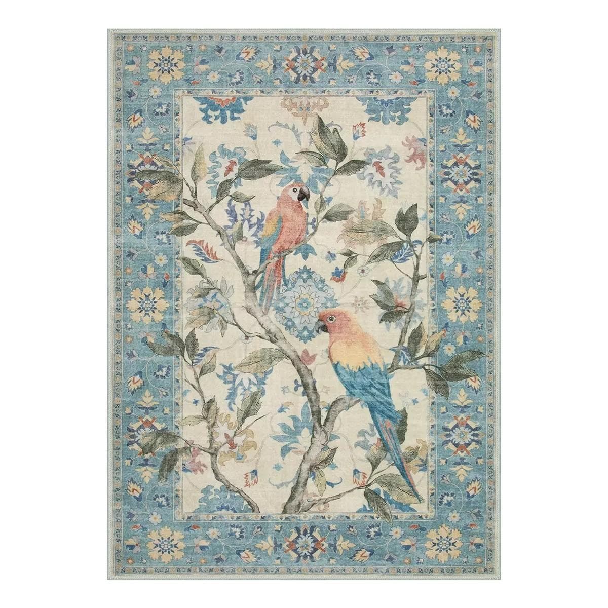 Vintage Botanical Birds Blue Rug Boho Floral Natural Carpet Bedroom Living Room Decor Jardina Washable Non Slip Table Floor Mat 40x60cm