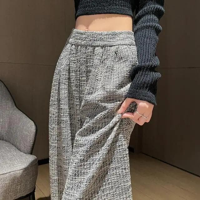 Small Scented Tweed Wide-leg Pants for Women In Spring and Autumn New High-waist Drooping Lazy Texture Floor-moving Casual Pants 2XL