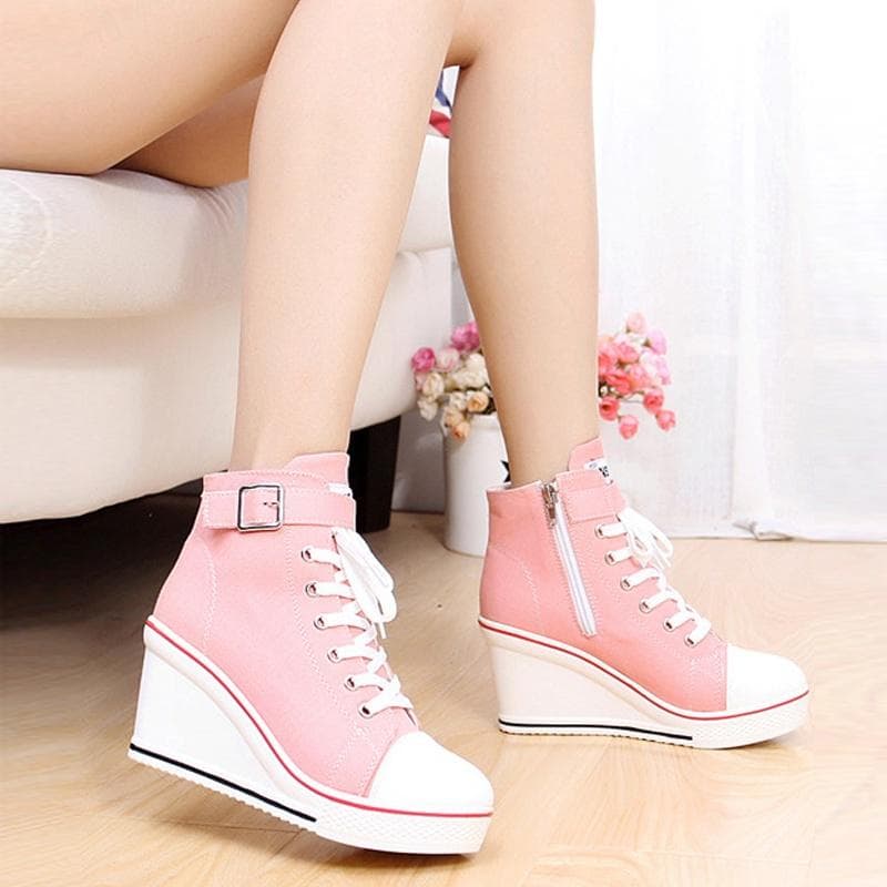 Womens Wedge High Top Sneakers Casual Sport Outdoor Sneakers 38 pink