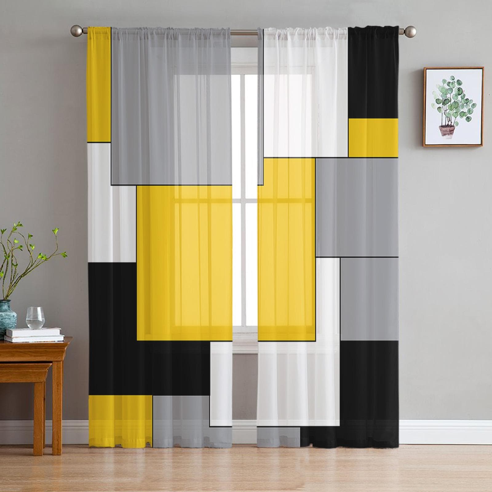 Youth Bedroom Sheer Curtains Medieval Geometry Classic Kitchen Study Curtains Living Room Holiday Decor Tulle Curtains 135W x 114H(cm)