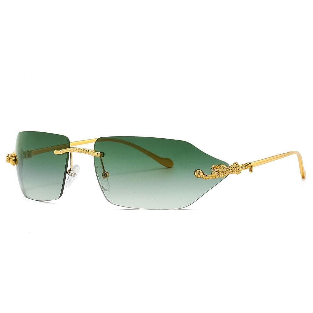 Y2K Luxury Rimless Curved Sunglasses Vintage Punk Gold Leopard Shades for Women Men As the photo