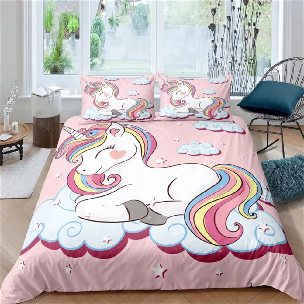 Children Bedding Sets Gifts Unicorn and Colorful Horse Printing Duvet Cover Sets for Kids Girls Boys 2/3 Pcs Single Pink Quilts cot size 70x133cm