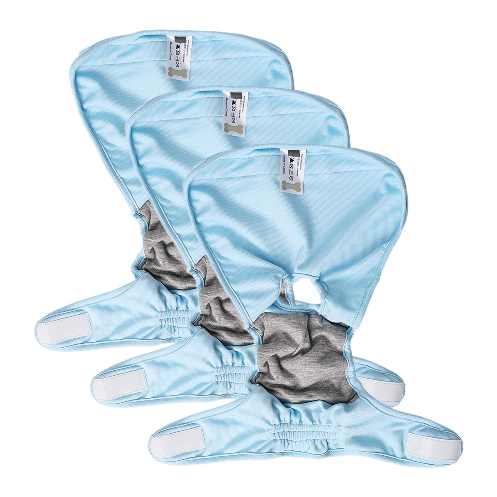 Washable Wrap Diapers for Female Dogs Reusable Female Dog Diaper Breathable Female Dog Wraps, Pack XS light blue