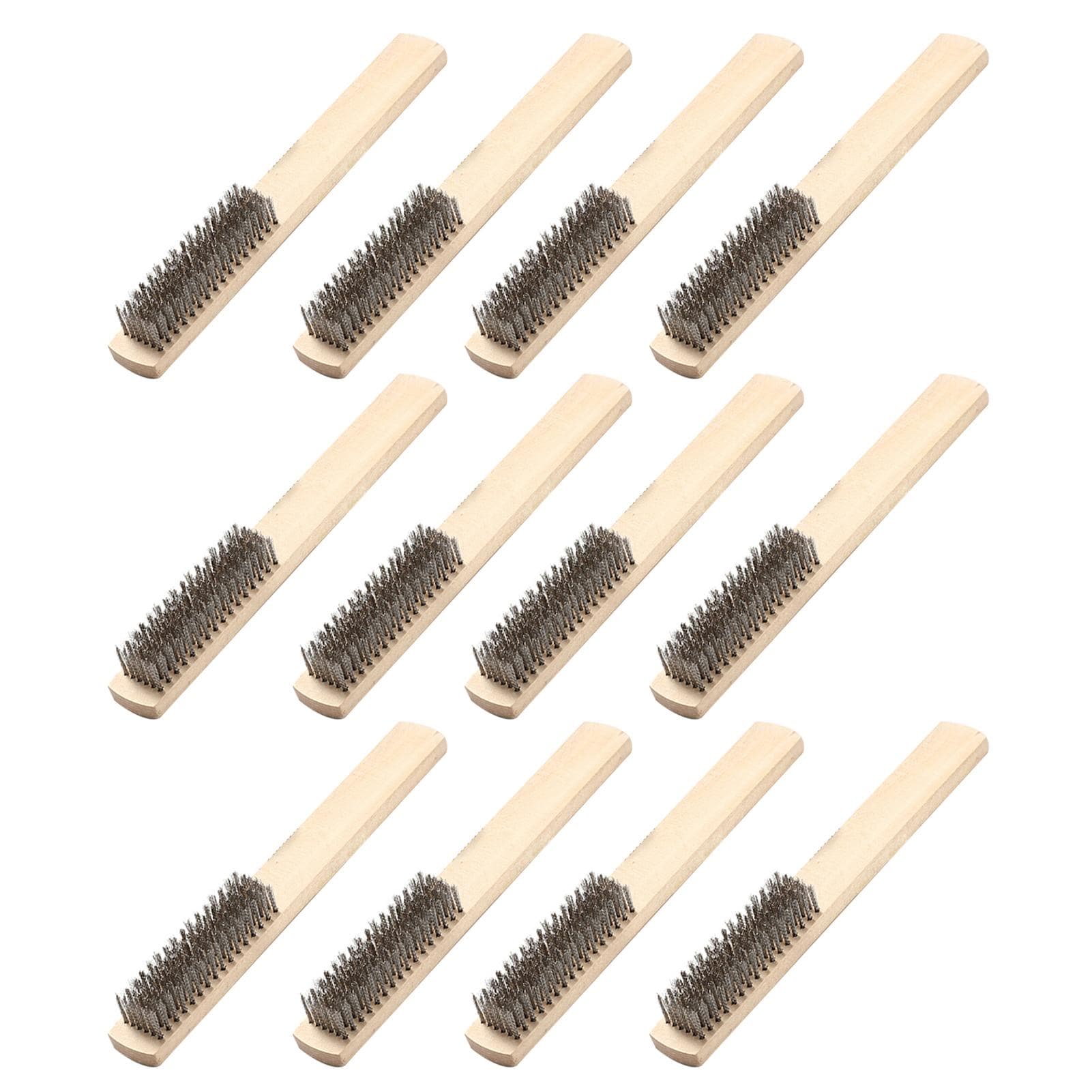 12 PCS Wire Brush Set with Wood Handle Stainless Steel Wire Scratch Brush for Cleaning Rust Removal burlywood