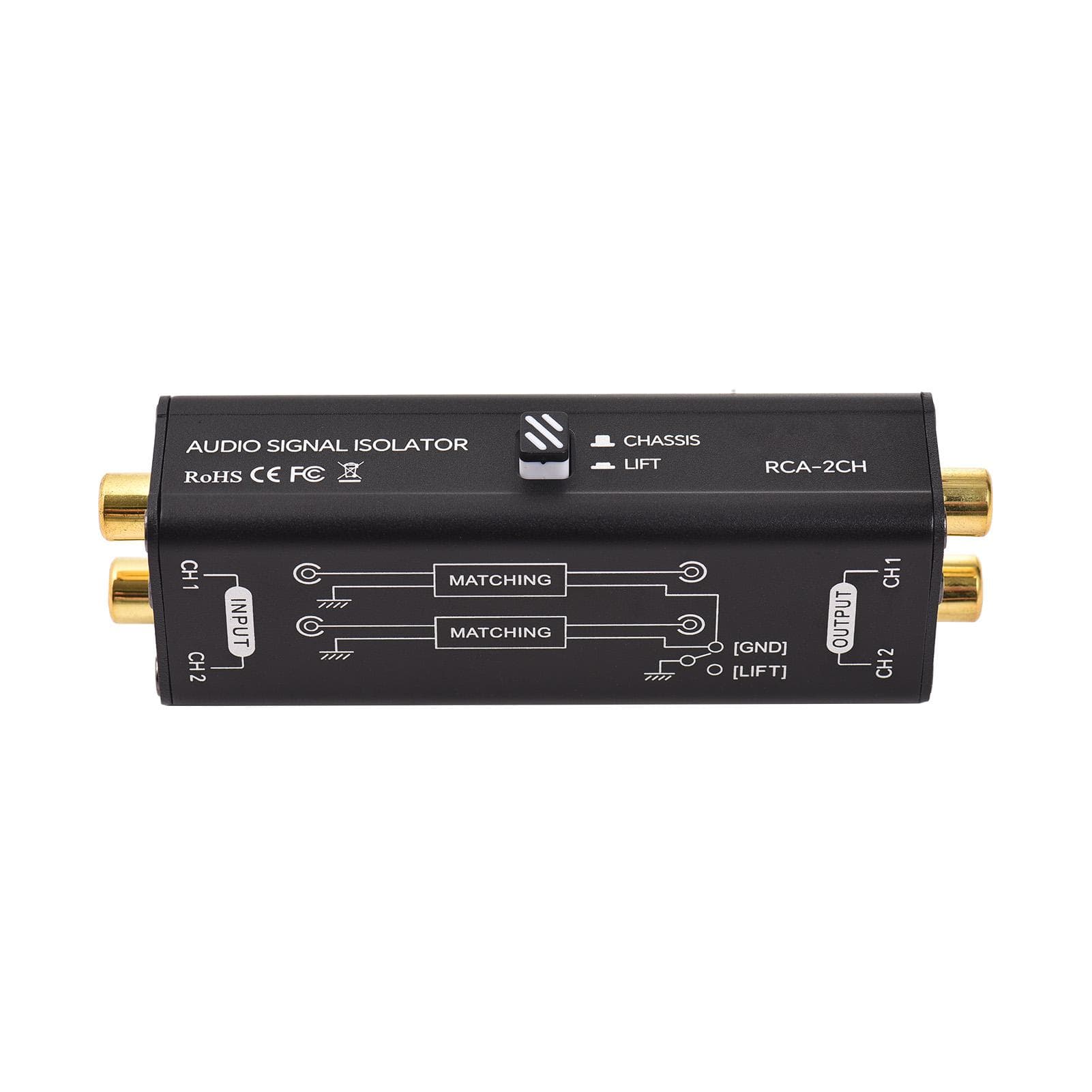 Portable 2 Channels RCA Ground Loop Isolator Professional Hum Eliminator Audio Signal Isolator black