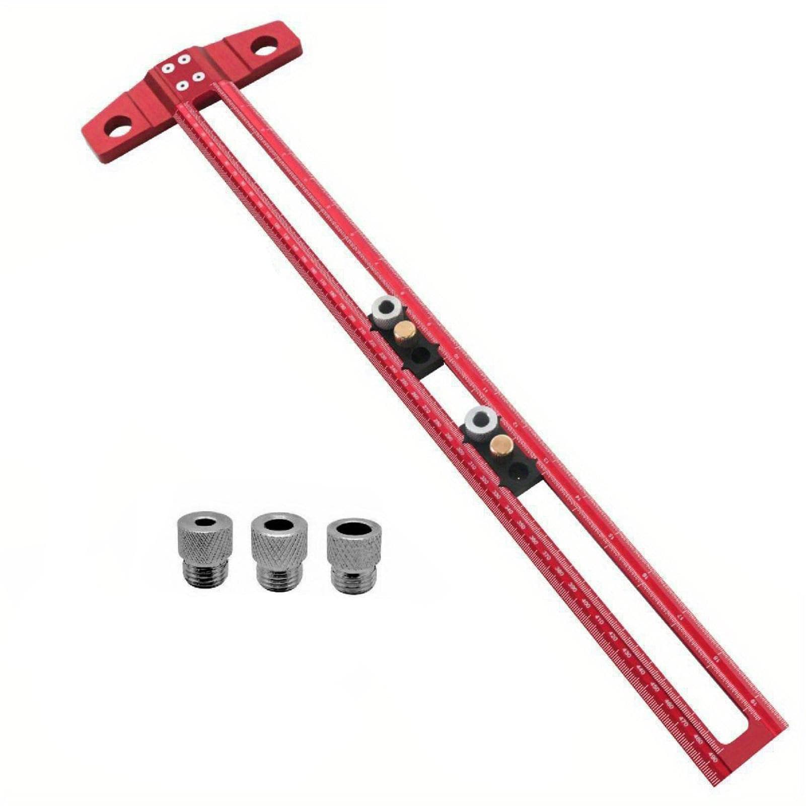 2 in 1 Woodworking Scriber Multifunctional Drilling Positioning Ruler Aluminum Alloy TShape 500mm red