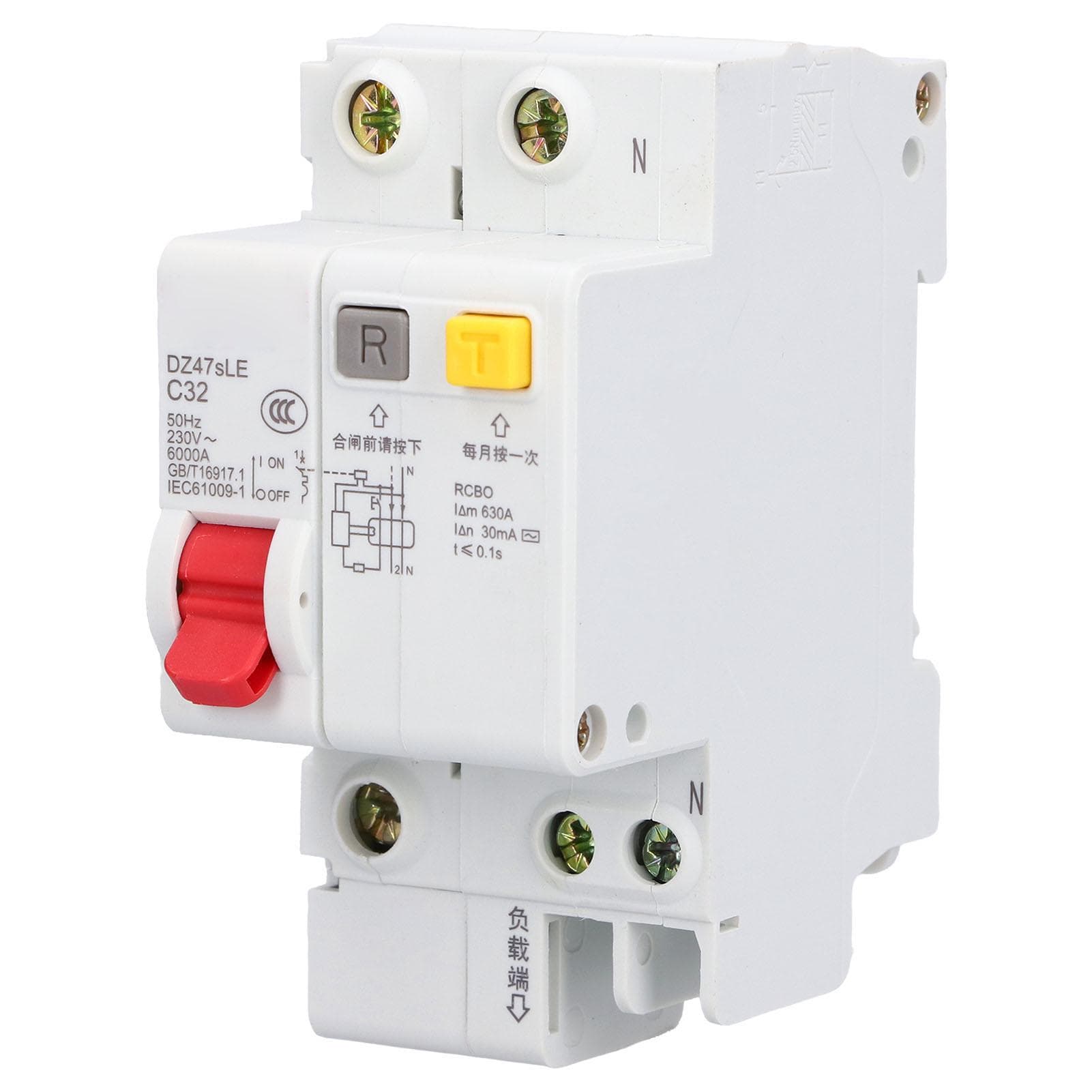 Miniature Circuit Breaker Residual Current Isolator DIN Rail Mount 230V 32A 1P+N DZ47sLE C32