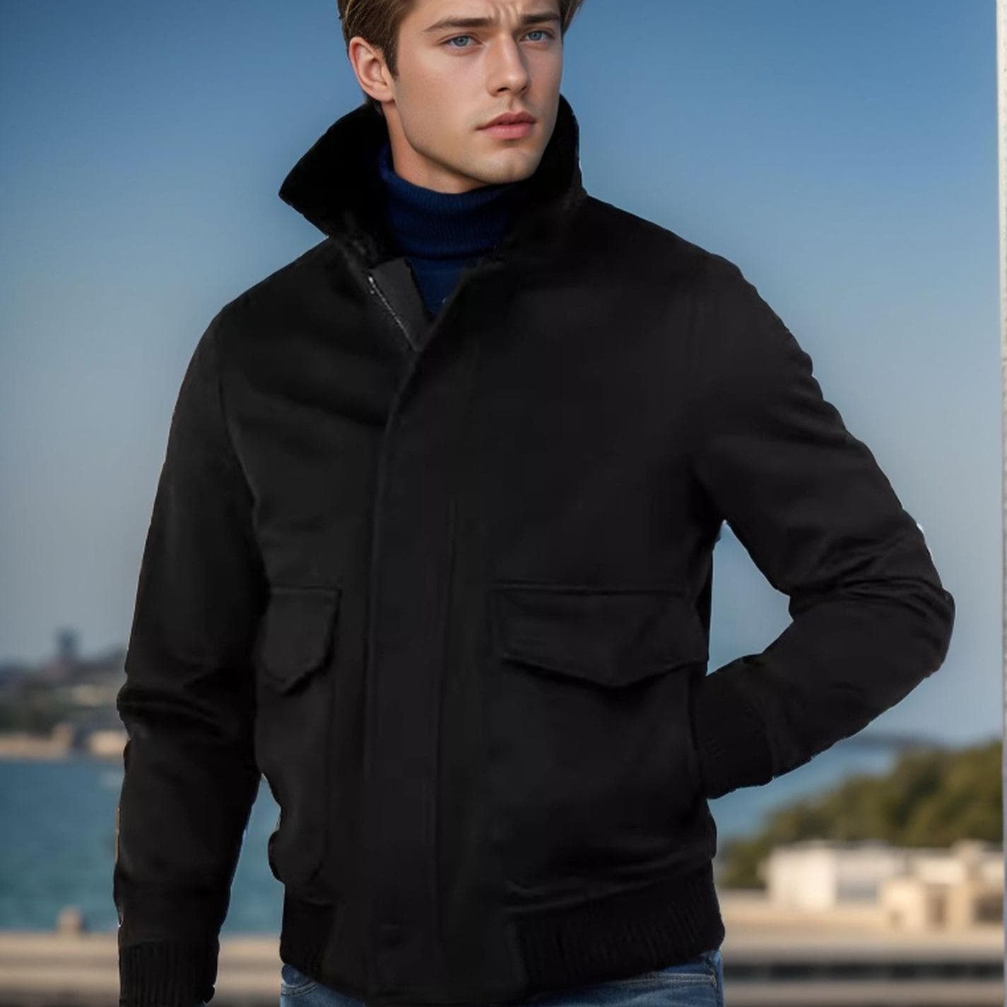New Spring and Autumn Men's Plush Collar Woolen Coat British Jacket Cardigan M