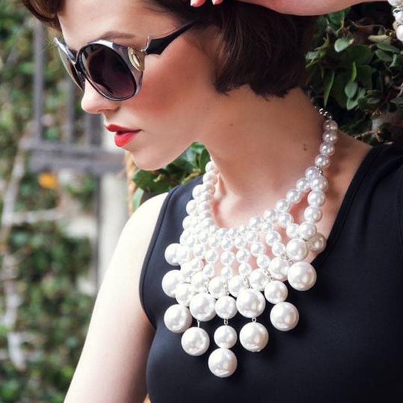 Temperament Fashion Multi Layer Pearl Necklace earring set Personality Versatile Tassel Pearl Exaggerated Collarbone Chain Female