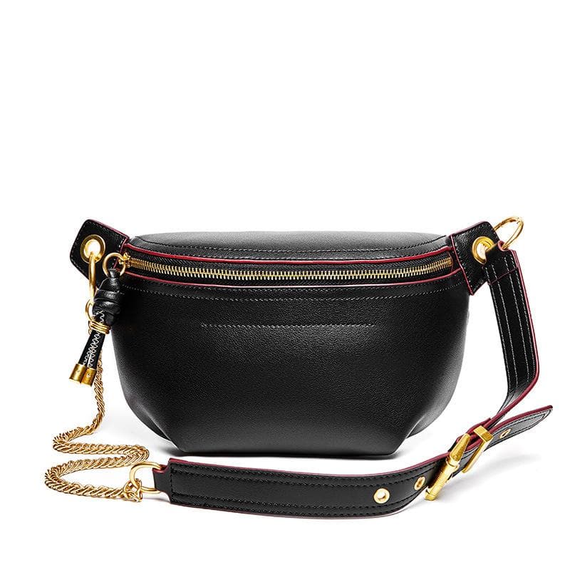 Leather Bag Crossbody Chest Bag Female Trend Female Bag Small Bag with Leather Fanny Pack Female black