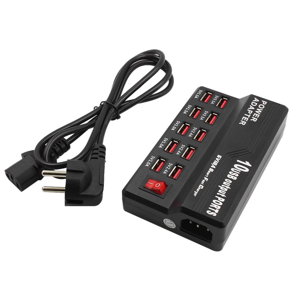 Multifunctional High Speed 10-Port USB AC to DC Power Socket USB Charging Station Travel Charger EU Plug black