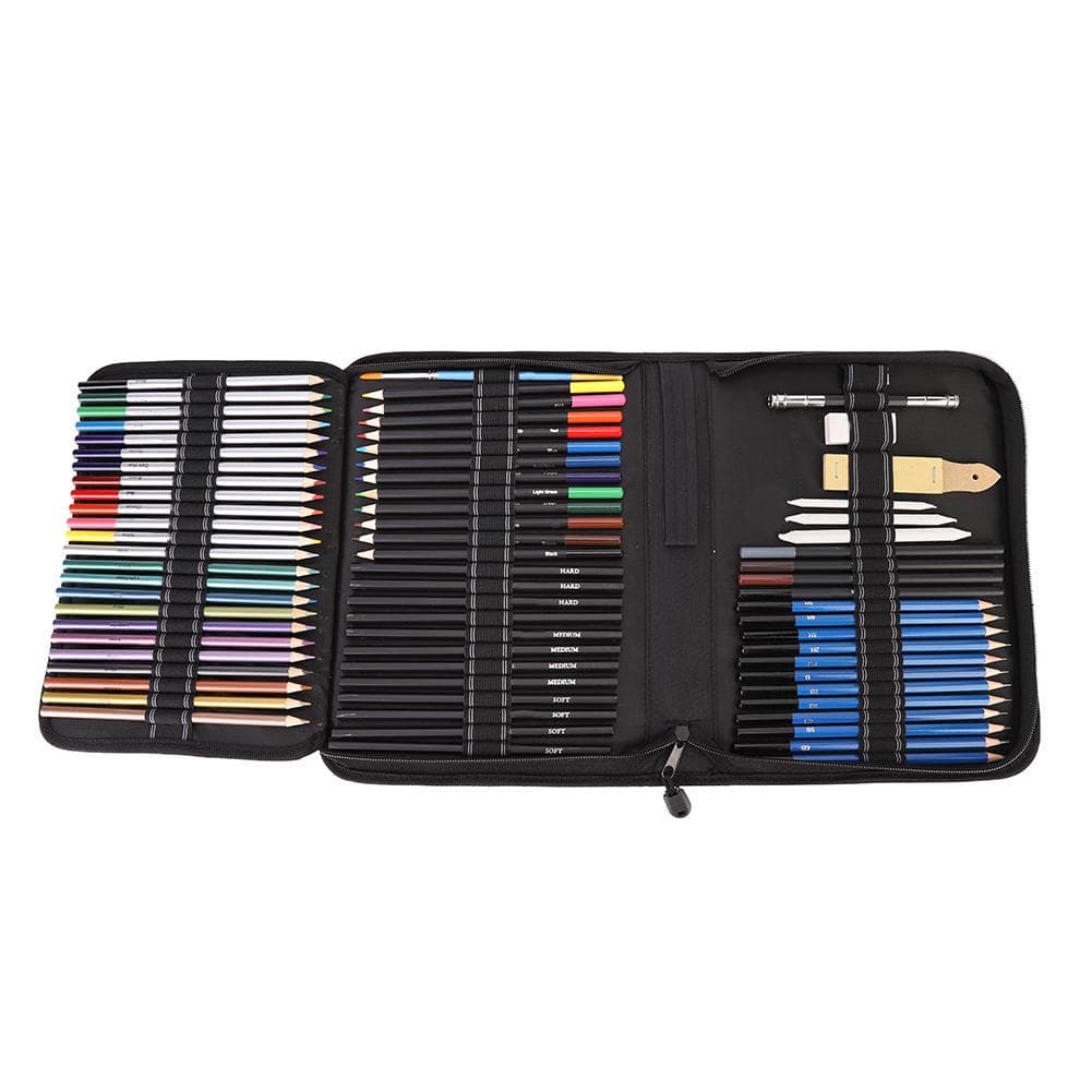 72pcs Sketching Drawing Colored Pencil Art Charcoal Pencil Eraser Set with Carrying Bag white