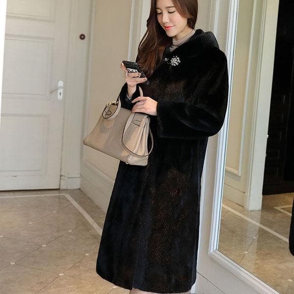 Winter Oversized Long Hooded fur Coat Women Trendy Female Warm Overcoat Vintage Casual Loose Faux Fur Coats Plush Coats XXXL black