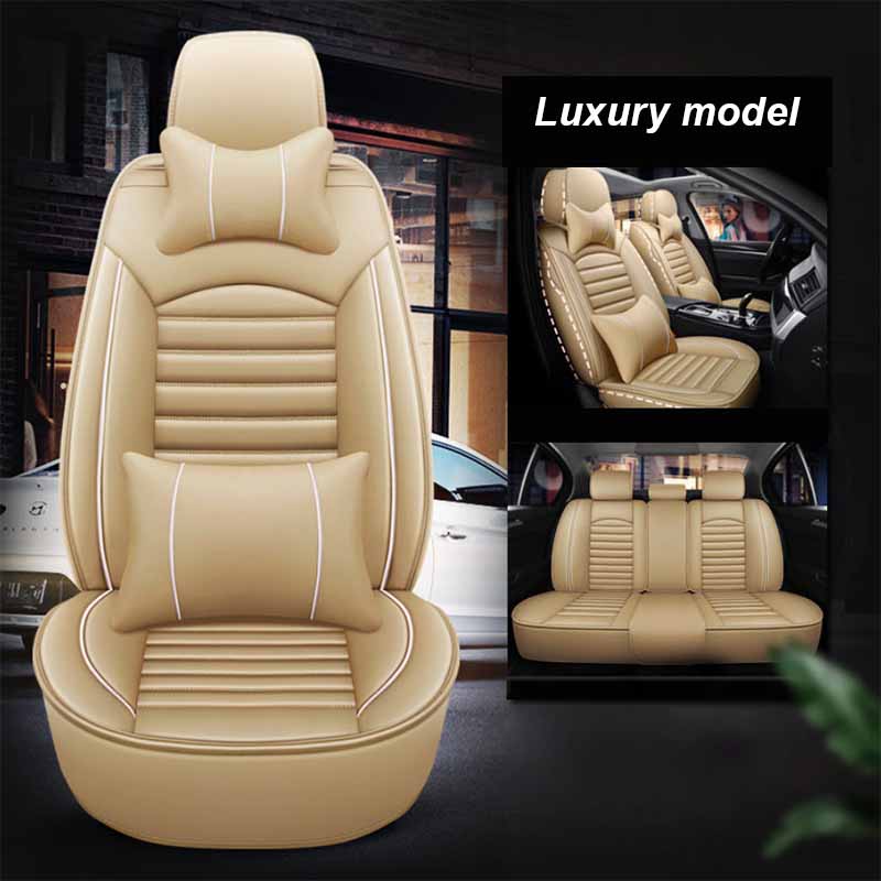 Five-seat Full Envelope Car Cushion Four Seasons Universal Car Seat Cover Leather Wear-resistant Dirty Breathable Car Seat Cover Luxury model beige