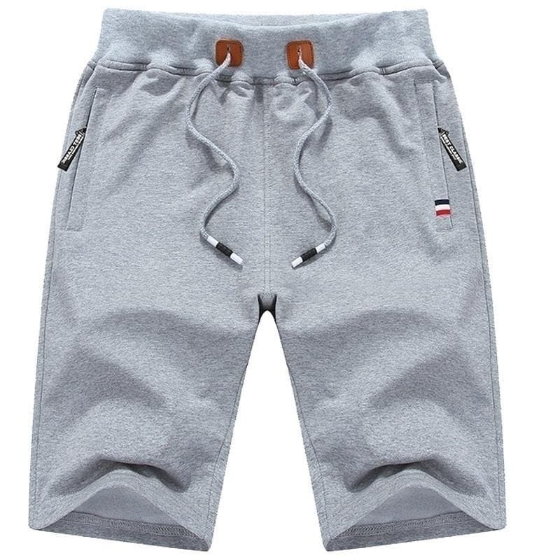 Mens Casual Summer Sports Jogger Drawstring Shorts Plus Size Solid Color Zipper Pocket Pants Cotton Beach Short Pants 4XL light grey