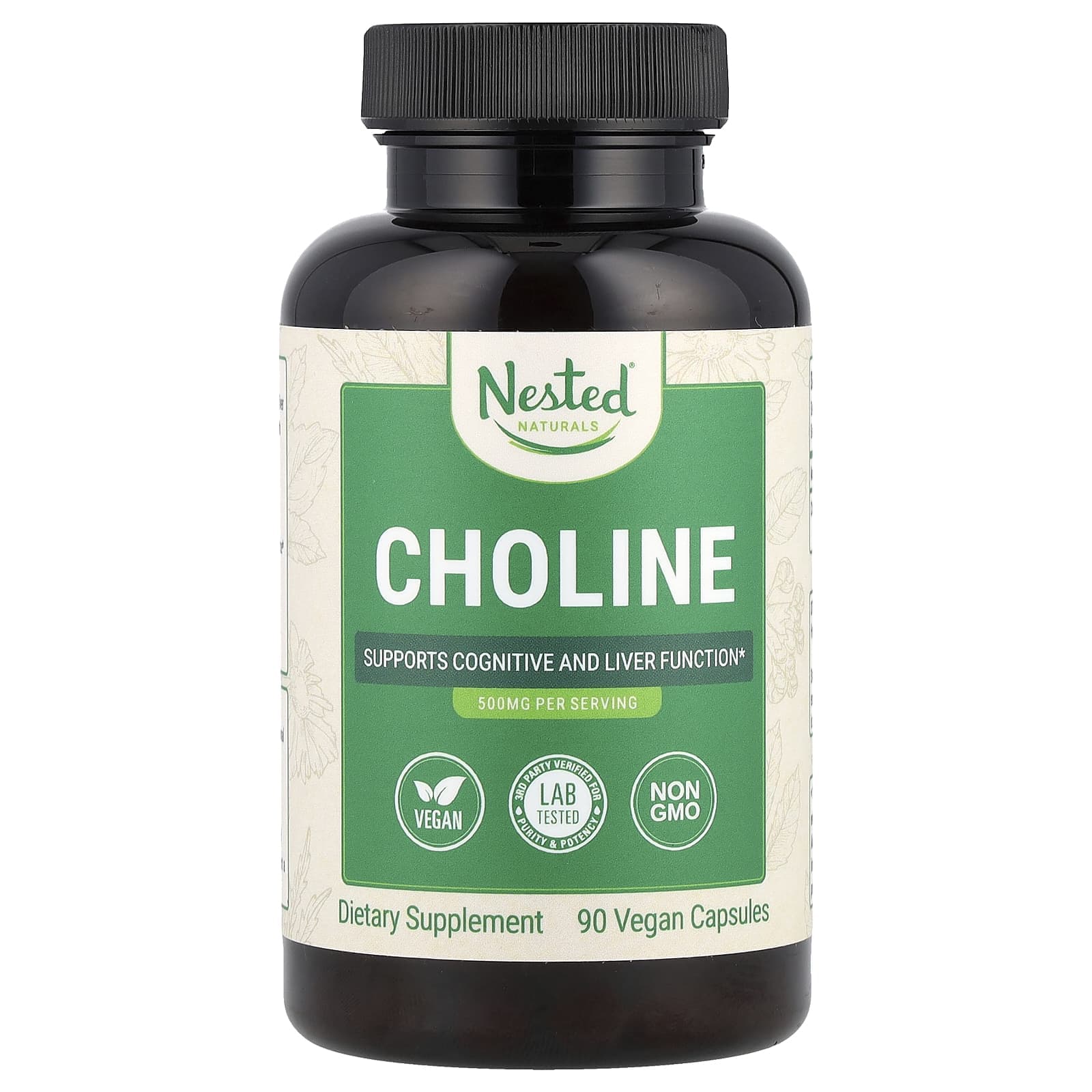 Nested Naturals, Choline, 500 mg, 90 Veggie Capsules (250 mg per capsule)