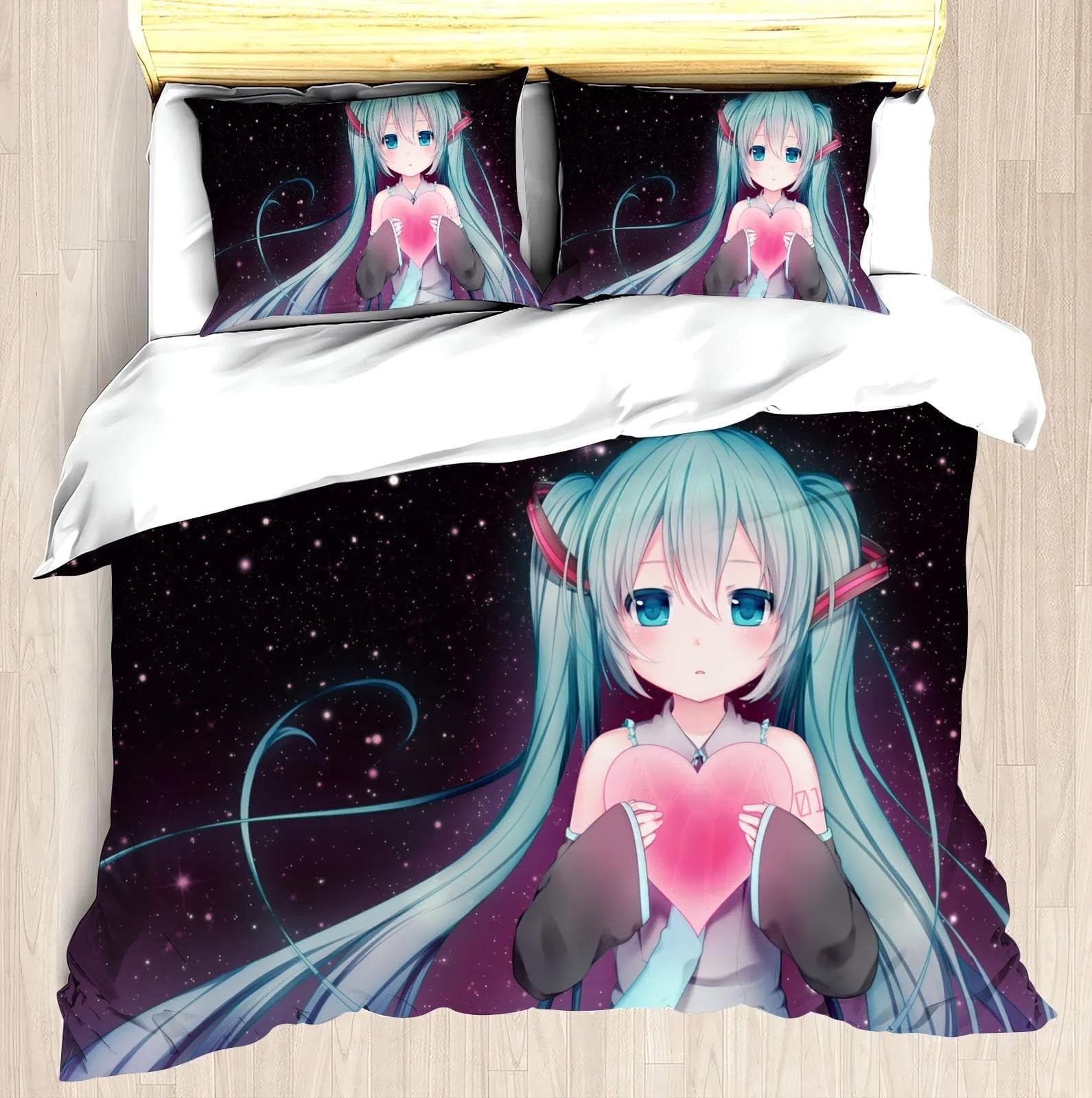 Hatsune Miku Anime 100% Polyester Bedding Set Duvet Cover Set Printed Cartoon Home Decor EU single(135x200cm)