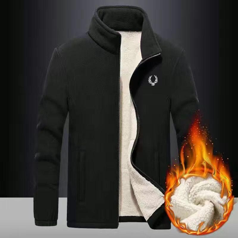 Men's Autumn and Winter Plus Velvet Thick Coat Grain Velvet Stand-up Collar Plus Fat Fat Jacket Outerwear M black