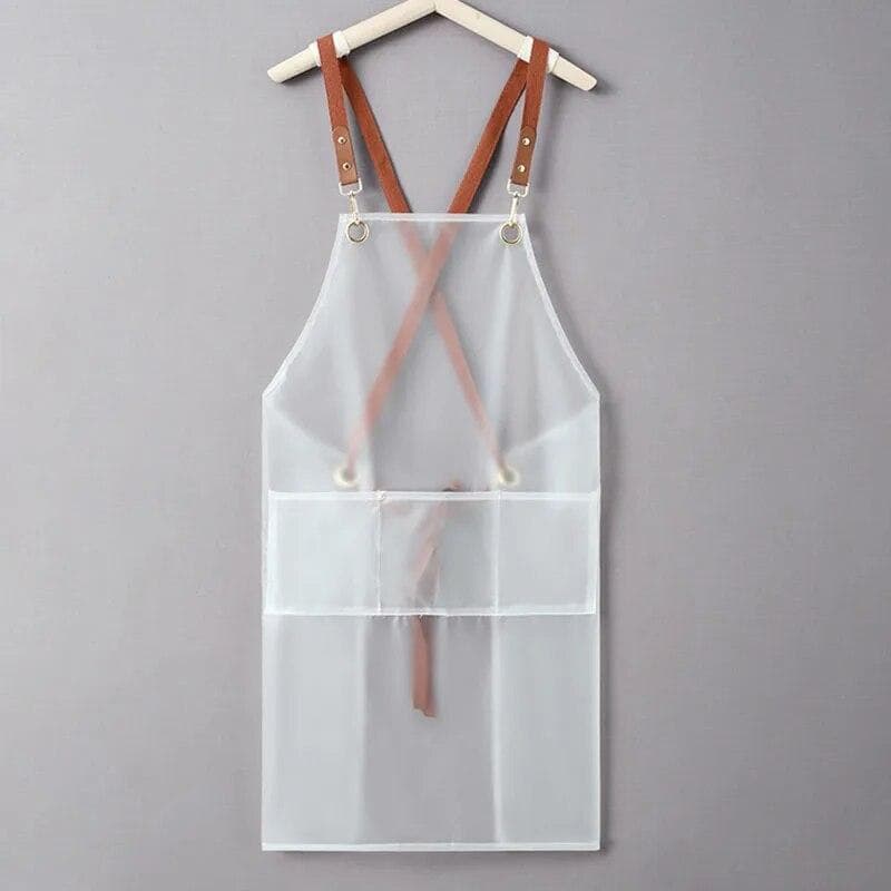 New Apron Waterproof And Oil-proof Strap Fashionable Korean-style Overalls Household Kitchen Cooking Women's TPU Work Clothes white