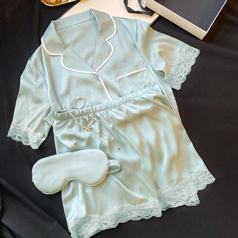 New Lapel Button Cardigan 2 Piece Outfit Set Women Soft Sleeping Wear for Women Pink Lattice Pajamas for Girls L