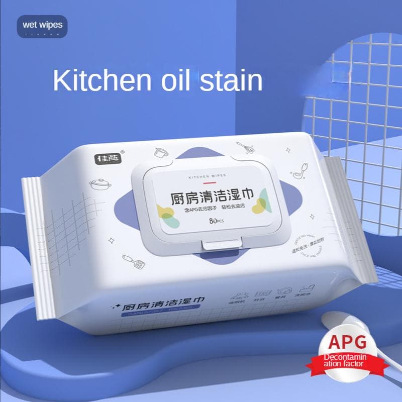 Kitchen Wipes Large Package of Powerful Stain Removal and Grease Stains Disposable Cleaning Hood Stove Kitchen Wet Wipes Mild Does Not Hurt Hands 80 pcs/bag
