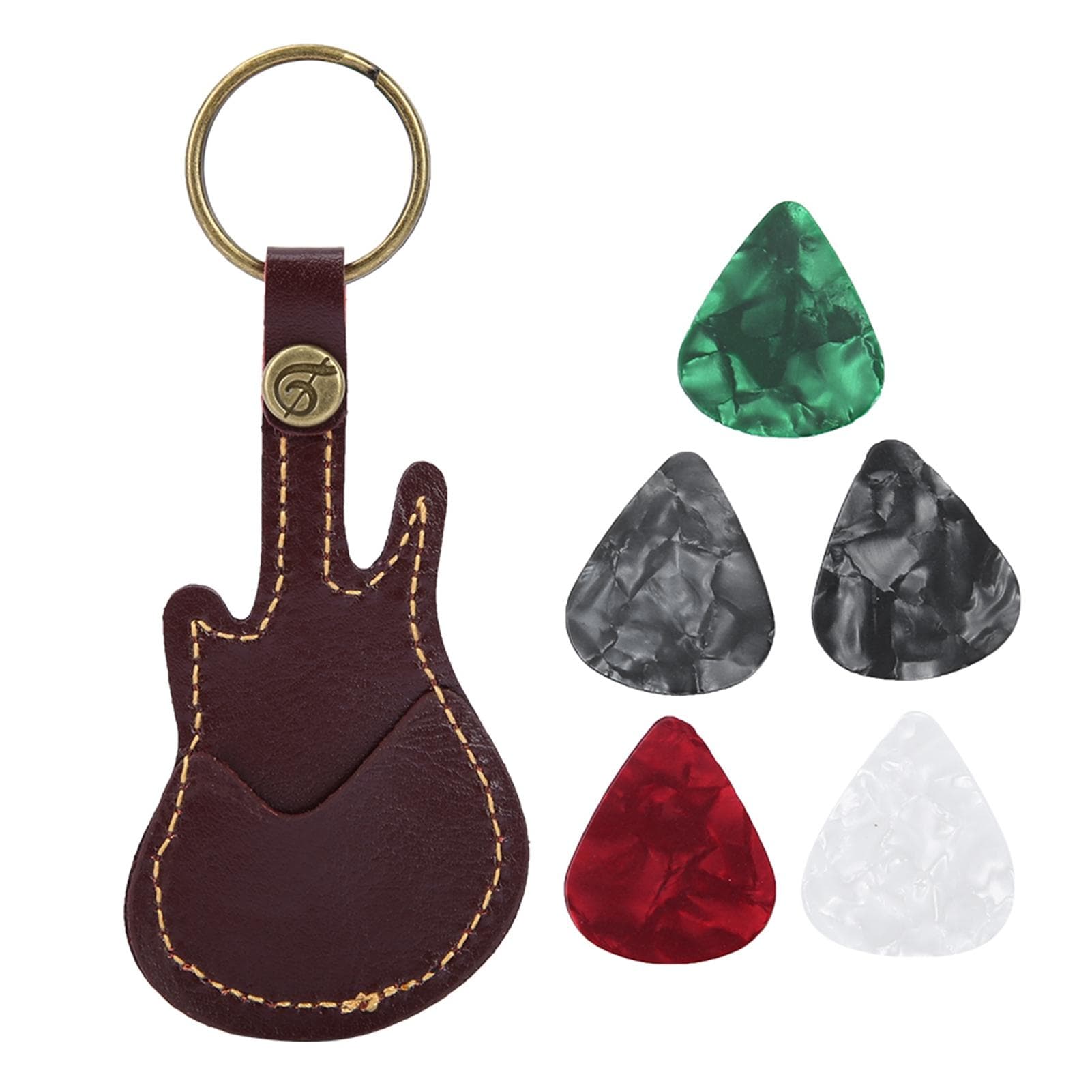 Portable Leather Brass Guitar Pick Bag Sleeve Holder Including Pick Accessories (Brown)