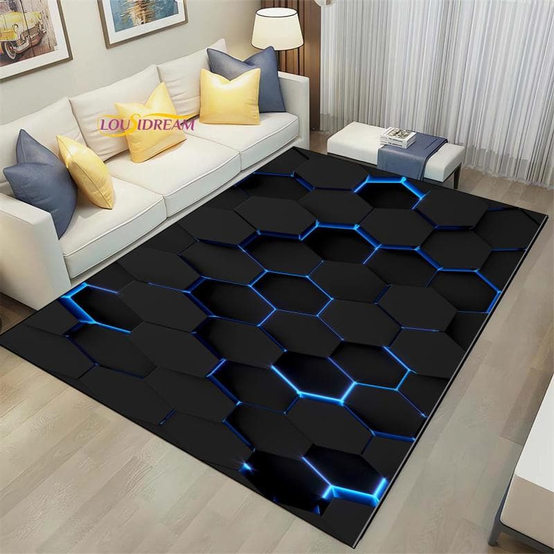3D Geometric Carpet Neon Lights Rugs Hexagons Carpets for Home Play Gaming Room Decor Livingroom Bedroom Teens E-Sport Rug Mat 40cm x 60cm