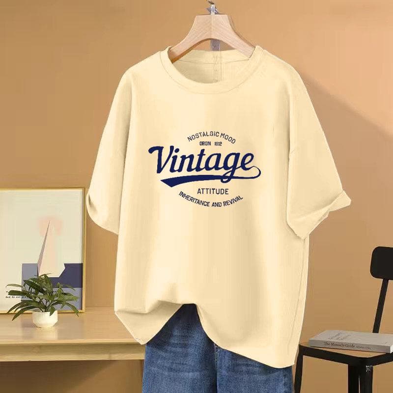 2025 Women's Retro Cotton Slim-Fit Short-Sleeve T-Shirt XL (135-155 jin)