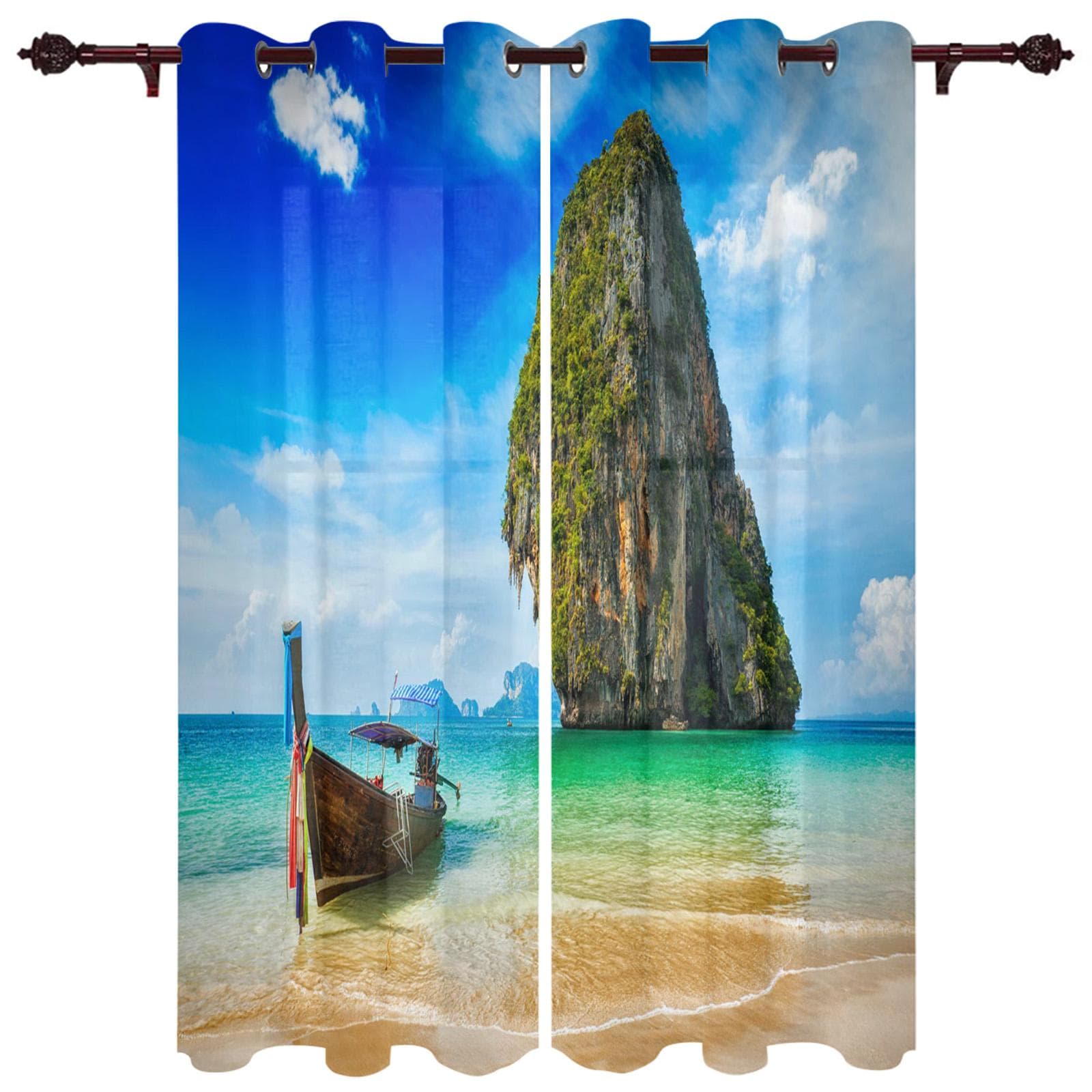 Bedroom Kitchen Curtains Sea House Terrace Curtain Living Room Decoration Items Window Curtains for Living Room 135W x 60H(cm)