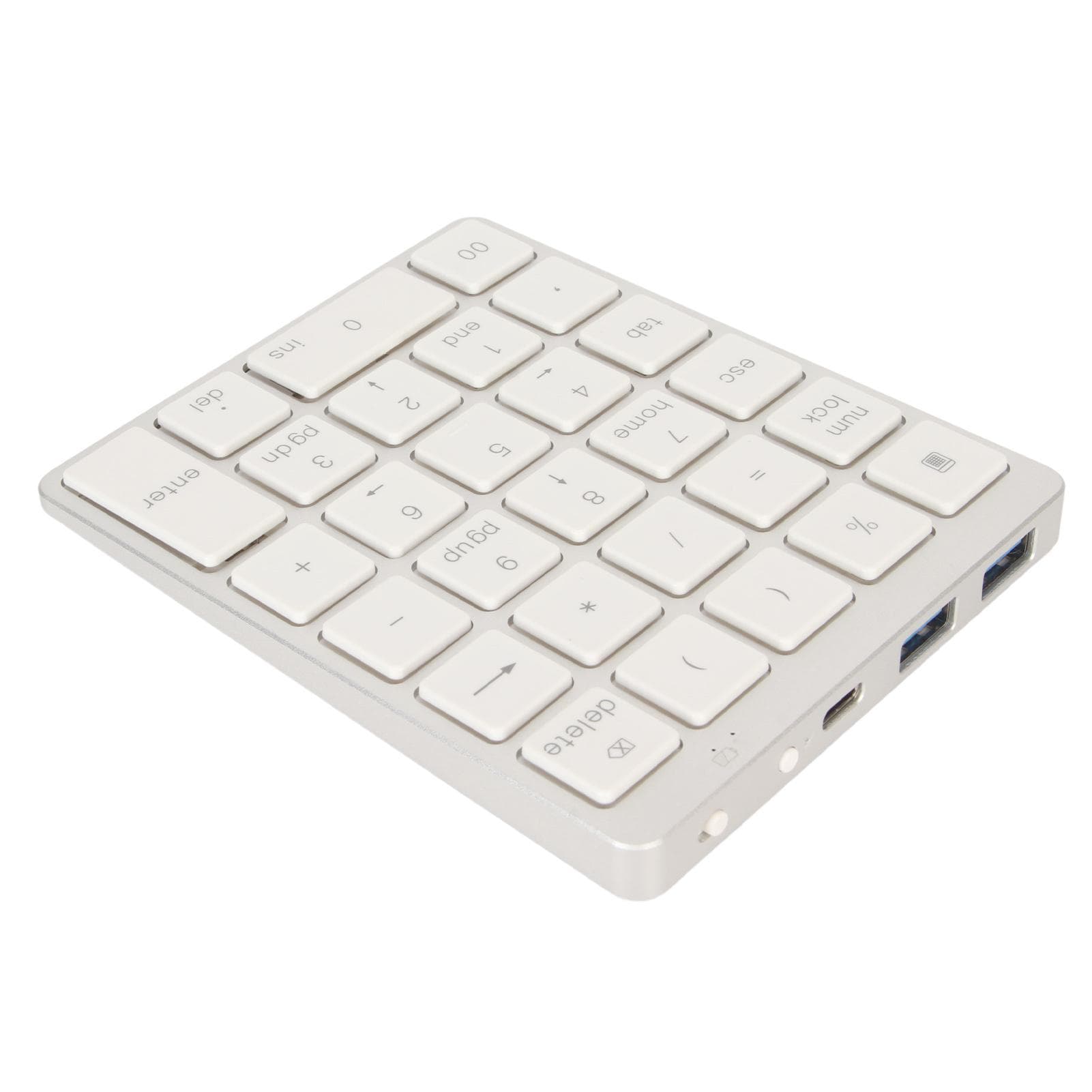 Numeric Keyboard Mini USB Rechargeable Wired 28 Keys Thin Portable Aluminum Alloy Silvery White silver white