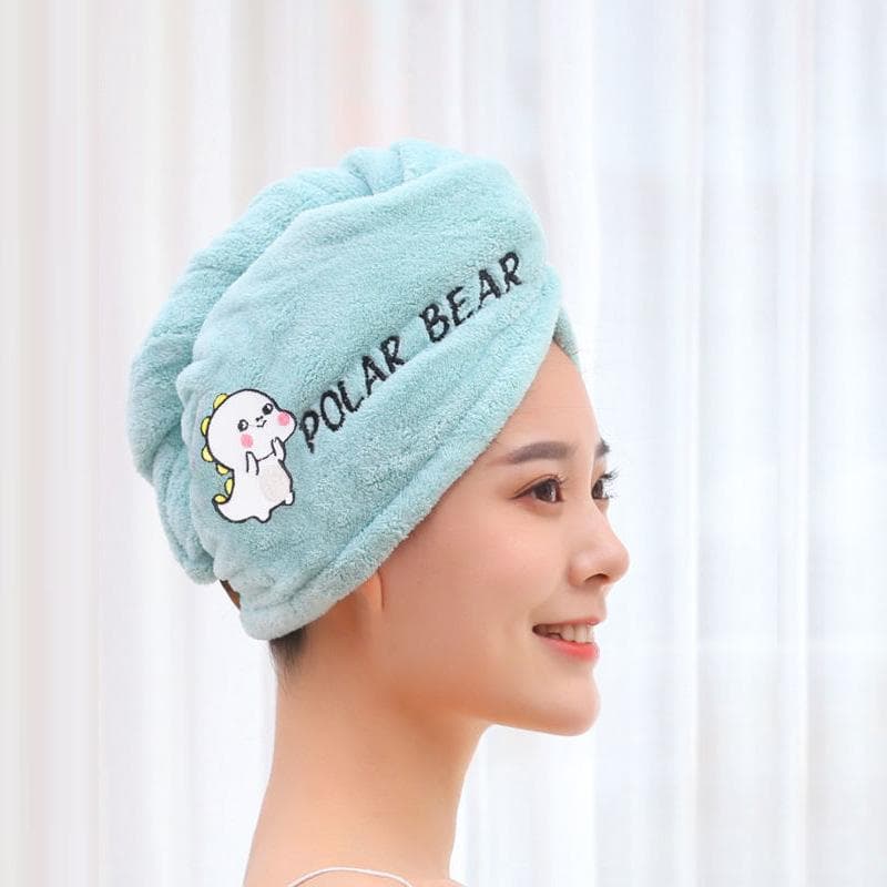 Magic Shower Hat Made of Microfiber, Embroidery Towel, Bath Caps, A Hat for Dry Hair, A Quick -drying Soft Hat for A Lady, A Turban on His Head 25*65 green