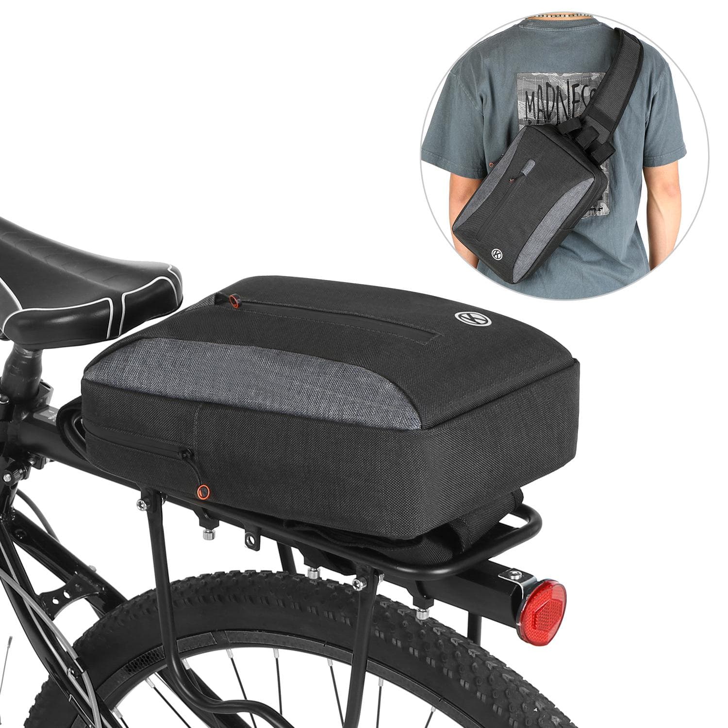 2-in-1 Bicycle Trunk Bag Casual Chest Sling Pack Bag Cycling Bike Rear Rack Carrier Bag Pannier black